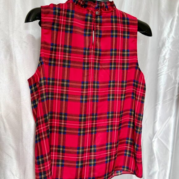 J.Crew | Red Tartan Plaid Bow-Neck Sleeveless Top | Size M - Picture 6 of 6